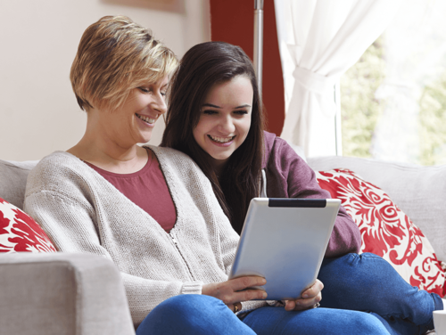 Mother and daughter using EquationLab on an iPad to boost learning and get better grades in physics and maths.